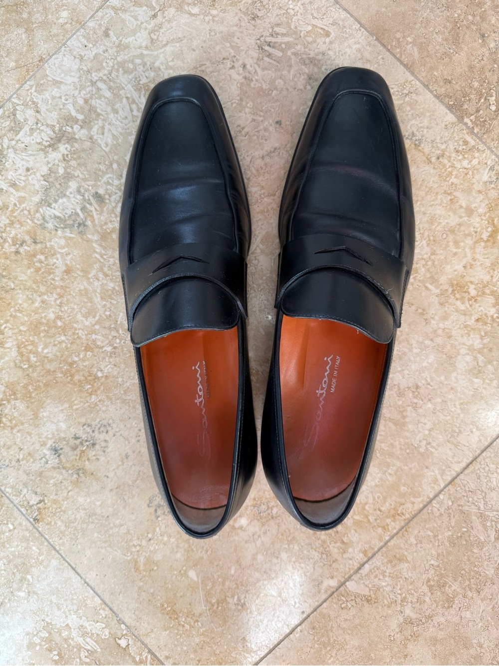 Santoni Classic Black Penny Loafers